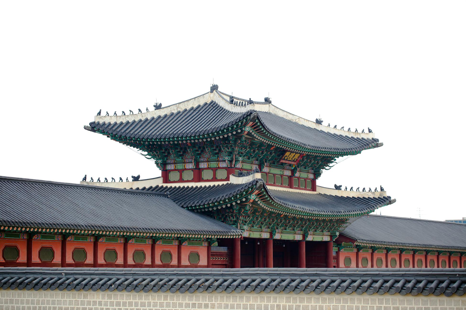 Palazzo Gyeongbokgung con la montagna Bukhansan sullo sfondo, Seul, Corea del Sud
